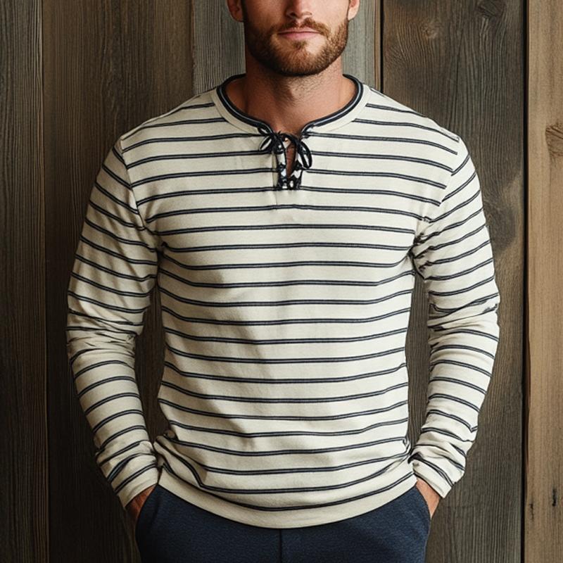 Men's Horizontal Line Lace-up Long-sleeve T-shirt 36298228U