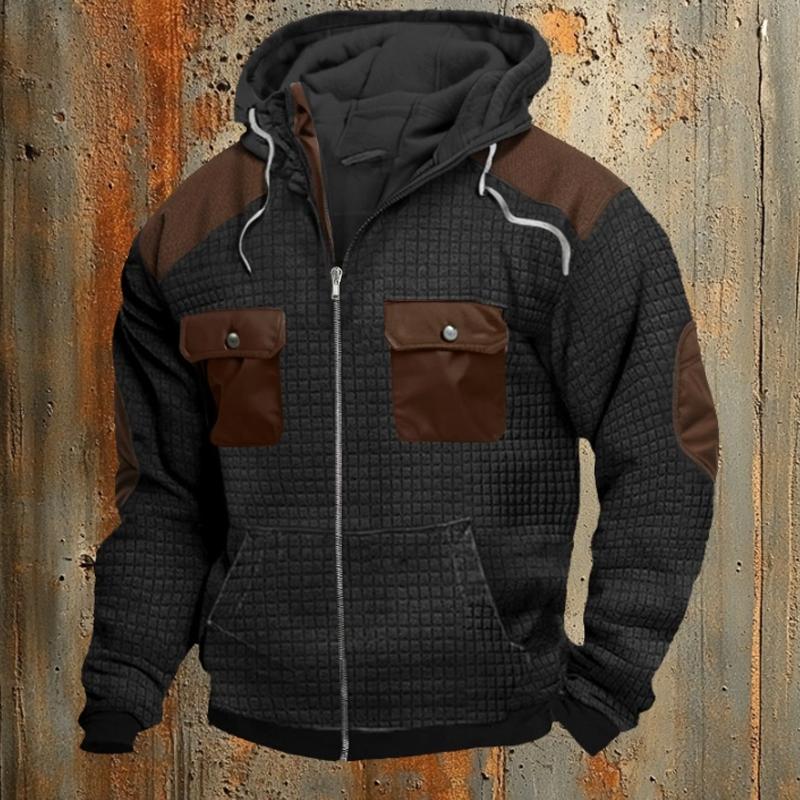 Men's Retro Colorblock Check Hooded Jacket 81060727X