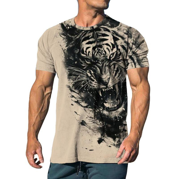 Men's Casual Retro Ink Tiger Round Neck T-shirt 72723425TO