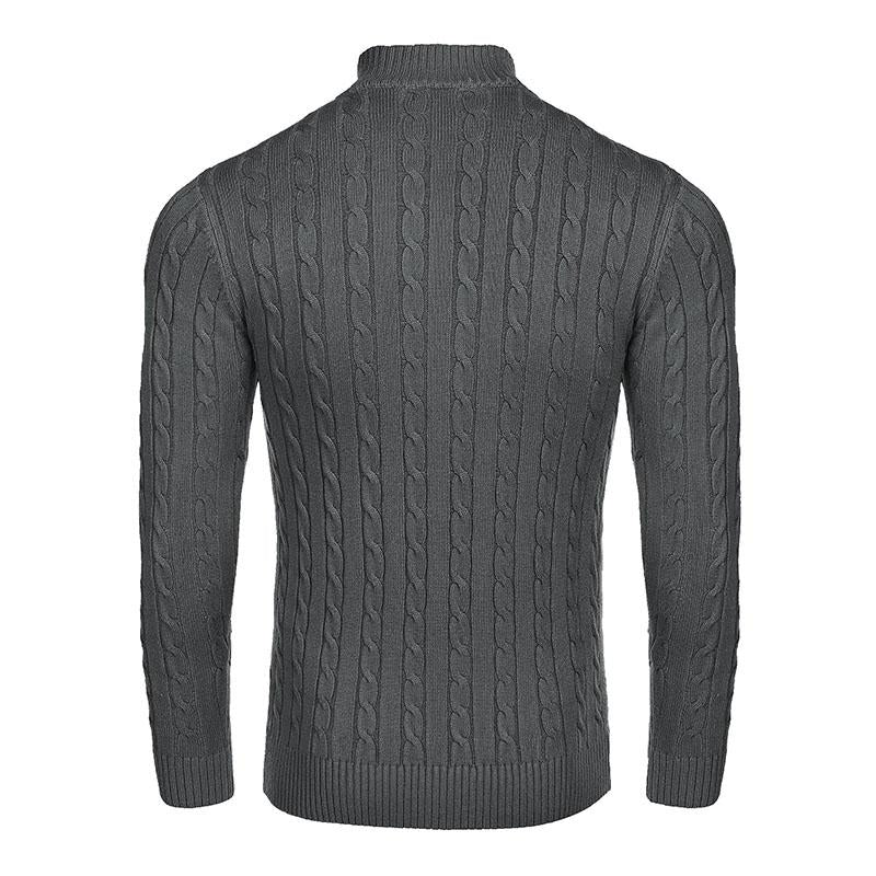Men's Casual Zipper Stand Collar Twist Long Sleeve Knitted Sweater 97639059M