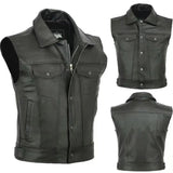 Men's Solid Color Zipper Faux Leather Lapel Vest 07099993U