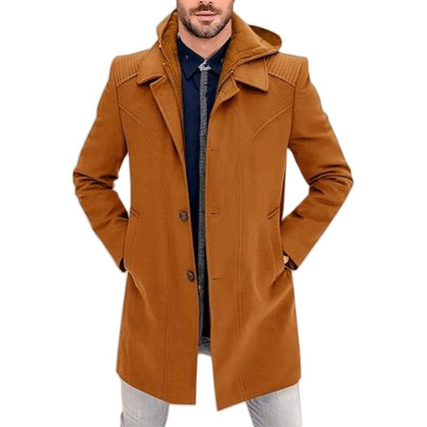 Men's Solid Color Fake Two-piece Hooded Mid-length Coat 63055544X