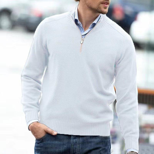 Men's Vintage Solid Color Half Zipper Stand Collar Knitted Long Sleeve Sweater 51224028X