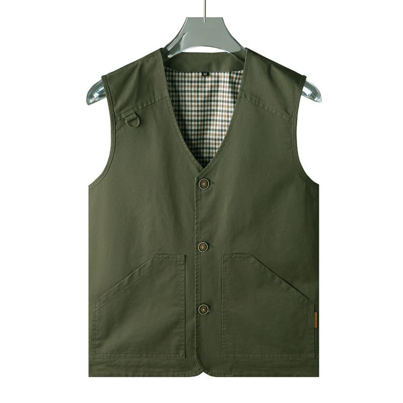 Men's Solid Color Cotton Single Breasted Vest 93310964Y