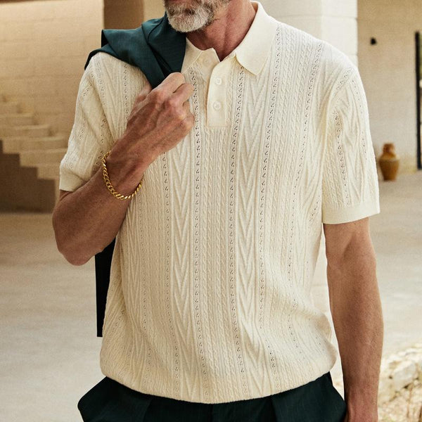 Men's Solid Color Jacquard Lapel Short Sleeve Polo Shirt 87480151Z