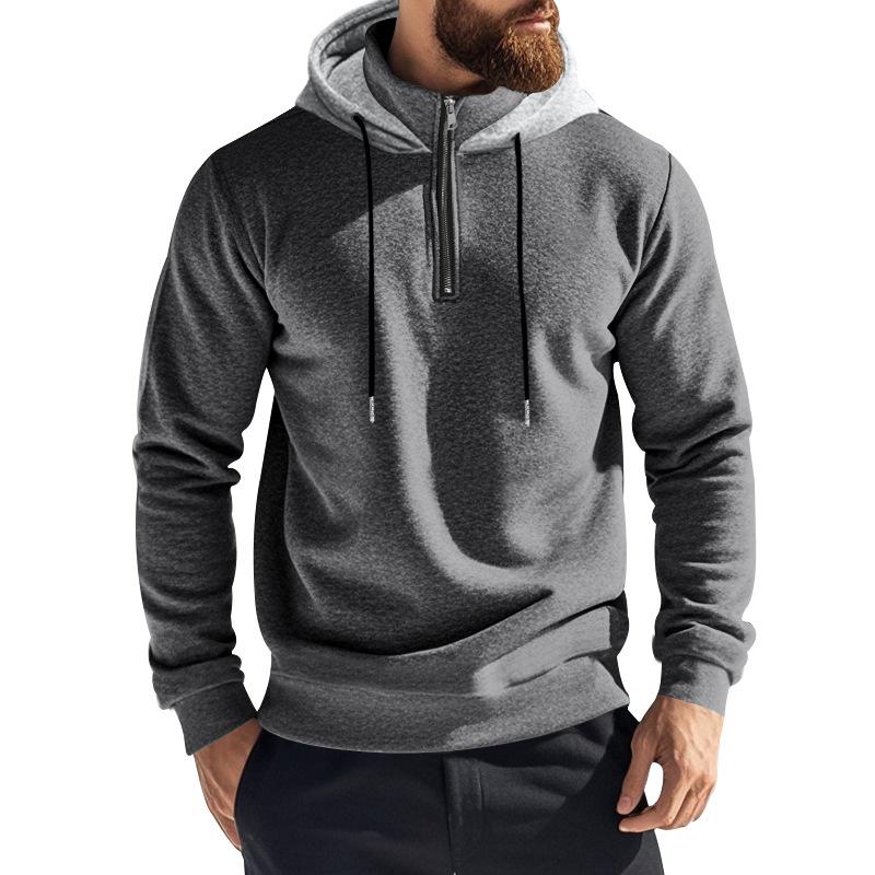 Men's Solid Color Plush Warm Zipper Hooded Sweatshirt 71069586Y