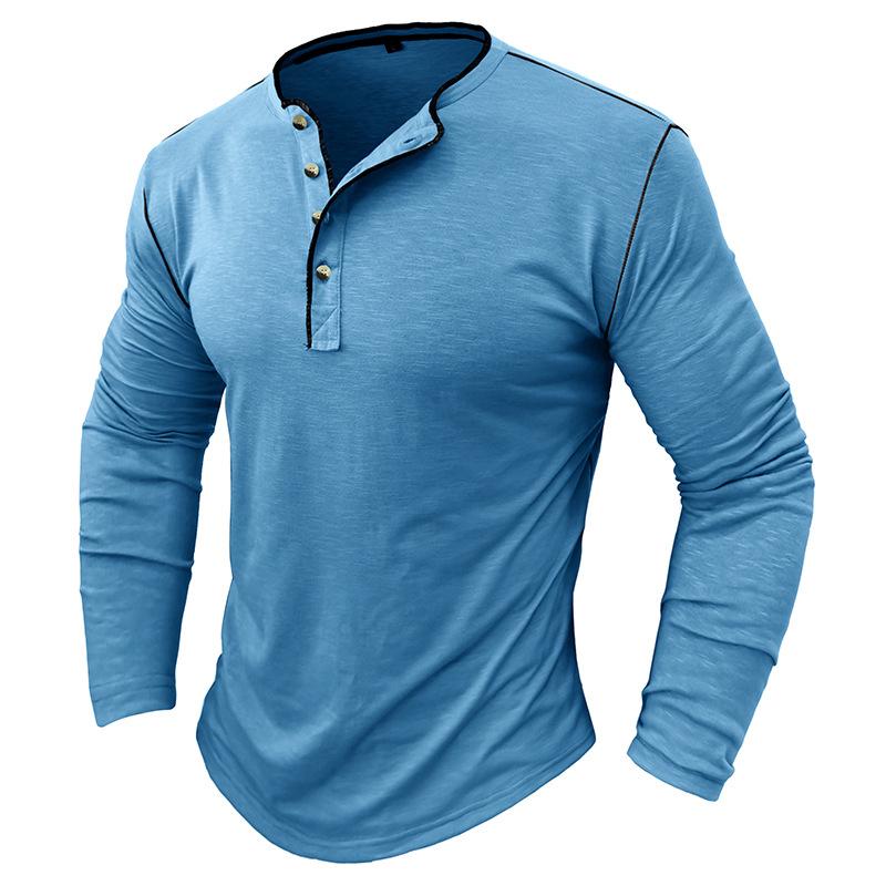 Men's Contrast Color Button Henley Neck Long Sleeve T-Shirt 77718830Y