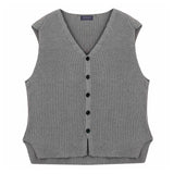 Men's Autumn and Winter Retro V-neck Sleeveless Single-breasted Button-down Slim-fit Knitted Vest 99440998X