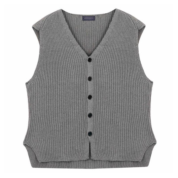 Men's Autumn and Winter Retro V-neck Sleeveless Single-breasted Button-down Slim-fit Knitted Vest 99440998X