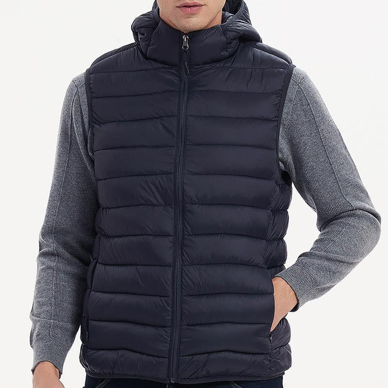 Men's Casual Solid Color Hooded Warm Down Vest 34801060Y