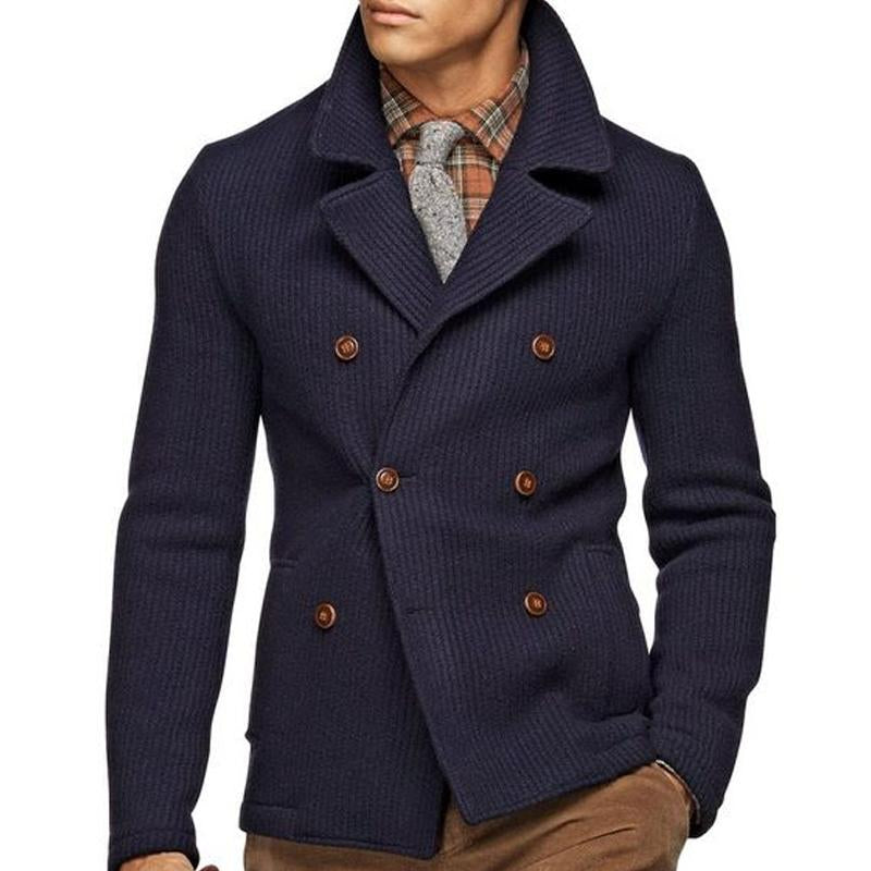 Blazer croisé à revers crantés en velours côtelé de couleur unie vintage pour hommes 90490910M