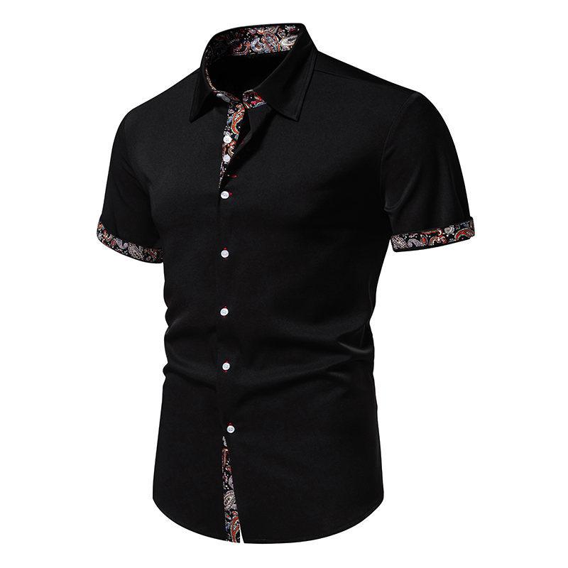 Men's Printed Patchwork Lapel Short-Sleeved Shirt 04446537Y