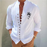 Men's Vintage Coconut Print Stand Collar Long Sleeve Shirt 00326465Y