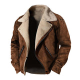 Men's Casual Notch Lapel Plush Thick Warm Zipper Bomber Jacket 20743084M