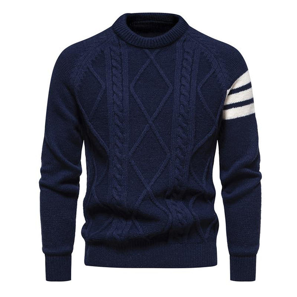 Men's Round Neck Knitted Pullover Casual Patchwork Sweater 63130720X