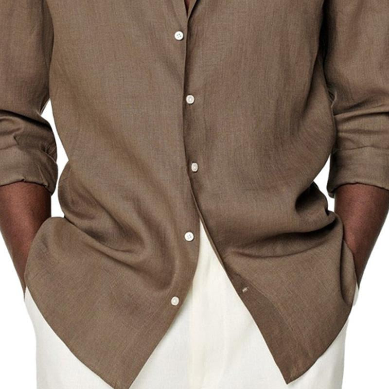 Men's Solid Color Lapel Casual Long Sleeve Shirt 41419909X