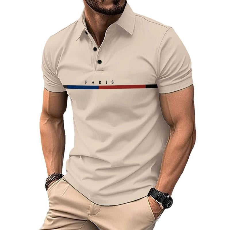 Camisa tipo polo con botones y estampado de letras a rayas en bloques de color para hombre 45321595X