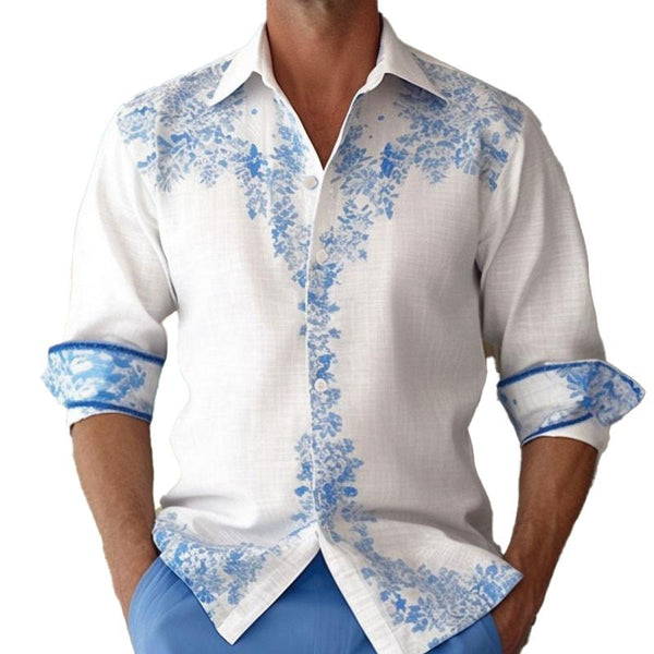 Men's Printed Loose Lapel Long Sleeve Shirt 62758042Y