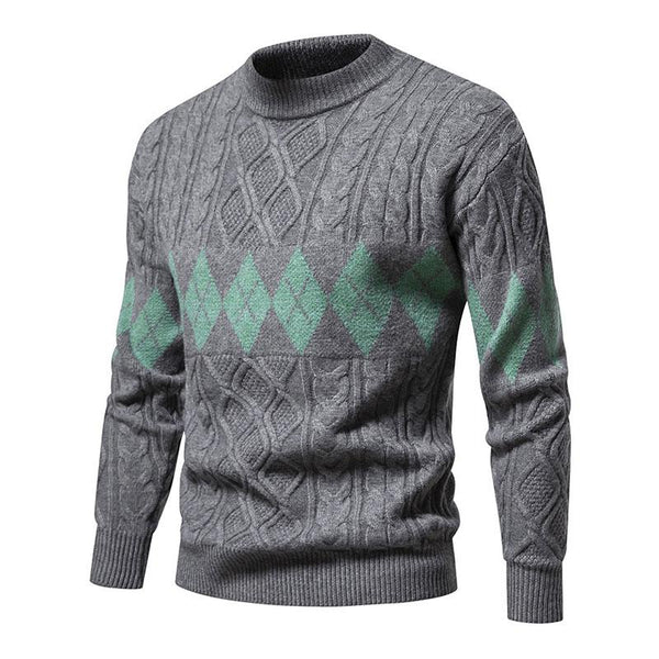 Men's Casual Round Neck Jacquard Knitted Pullover Sweater 80456179M
