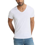 Men's Casual V-Neck Cotton Blend Breathable Short Sleeve Slim Fit T-Shirt 72350881M
