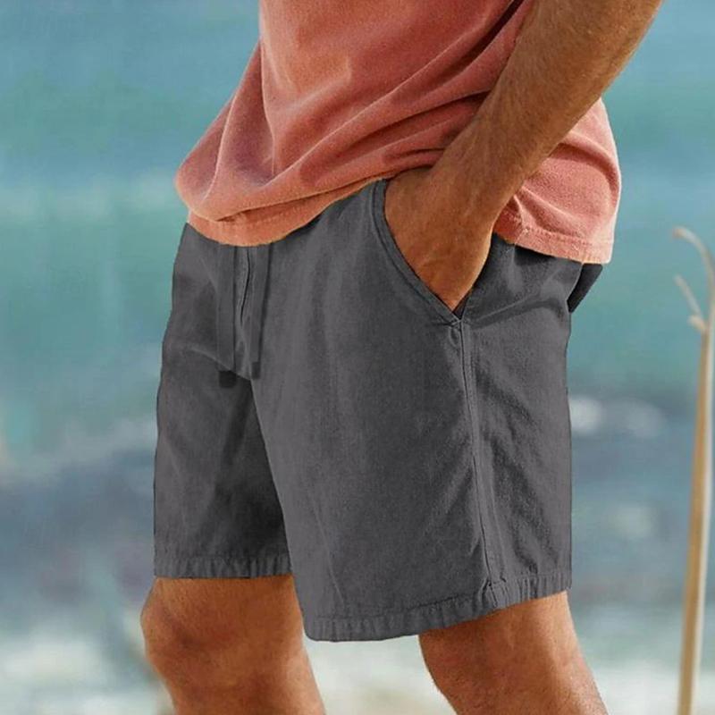 Men's Casual Cotton Linen Blended Elastic Waist Breathable Shorts 14117798M