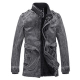 Men's Mid-length Stand Collar PU Leather Plus Fleece Coat 66364252U