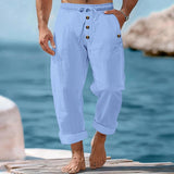 Men's Beach Solid Color Cotton and Linen Drawstring Pants 80434182Y