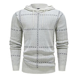 Men's Jacquard Knit Plaid Patchwork Hooded Sweater 96556971X