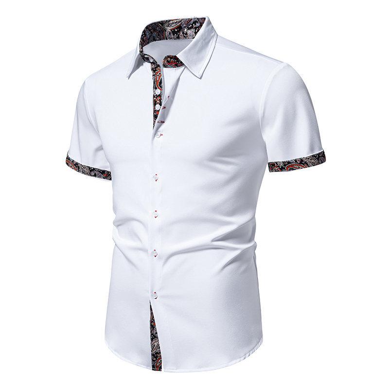 Men's Printed Patchwork Lapel Short-Sleeved Shirt 04446537Y