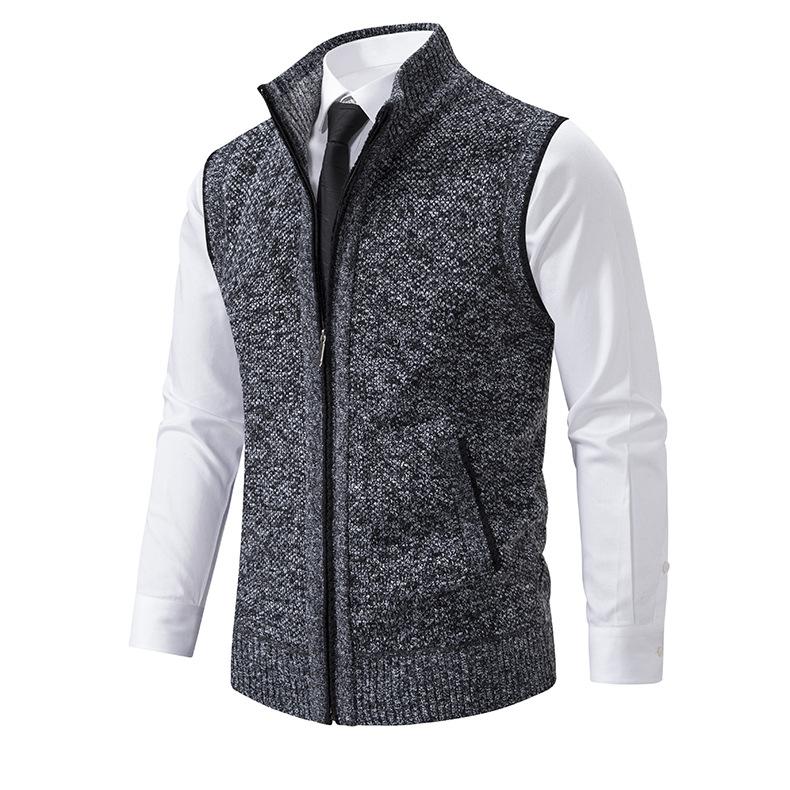 Men's Stand Collar Sleeveless Knitted Fleece Vest (without shirt)07402474X