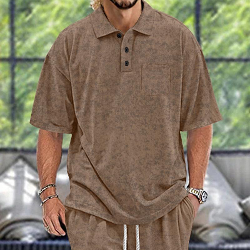 Men's Retro Distressed Loose Lapel Short Sleeve Polo Shirt 59465523M