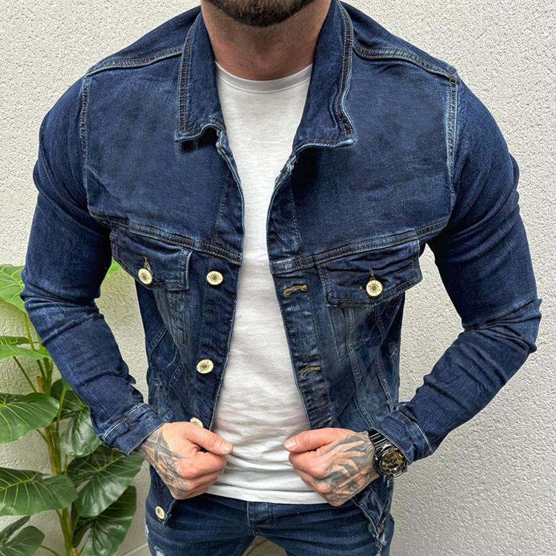 Men's Vintage Lapel Single Breasted Denim Jacket 84634132X