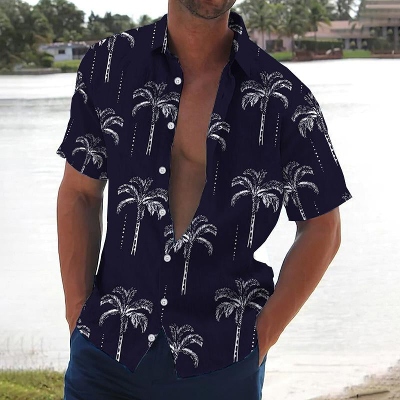 Men's Printed Hawaiian Lapel Short Sleeve Shirt 68266192X