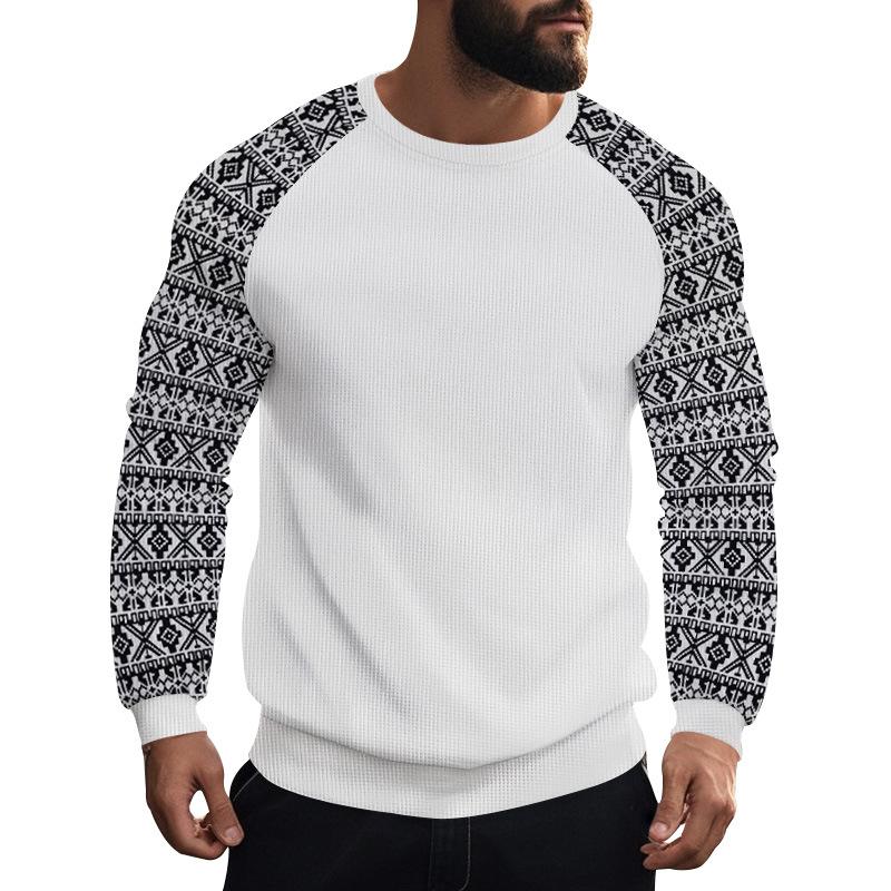 Men's Casual Waffle Print Patchwork Slim Fit Long Sleeve T-shirt 47317270M