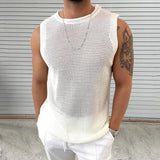 Men's Casual Round Neck Hollow Knitted Tank Top 61697808M