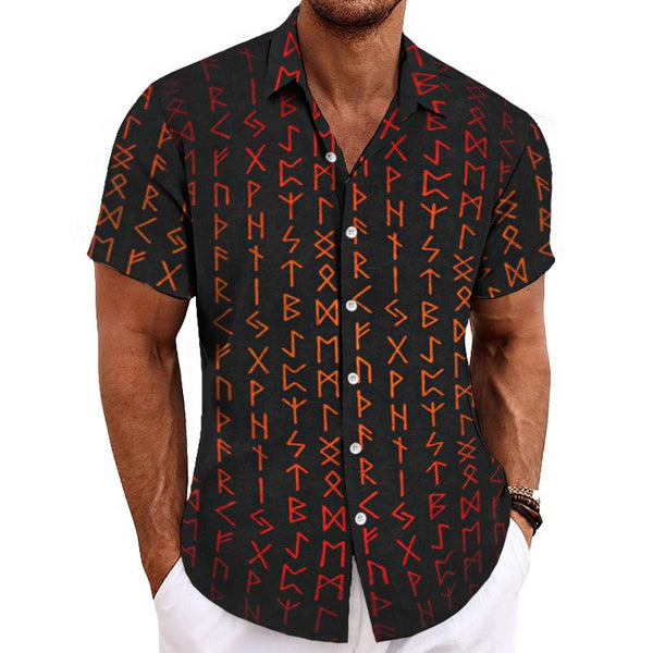 Men's Retro Totem Lapel Short Sleeve Shirt 06594617TO