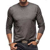 Men's Casual Solid Color Cotton Round Neck Long Sleeve T-Shirt 07432692M