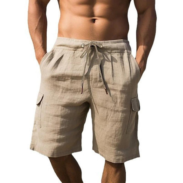 Men's Casual Cottom Blended Multi-Pocket Elastic Waist Cargo Shorts 62959237M