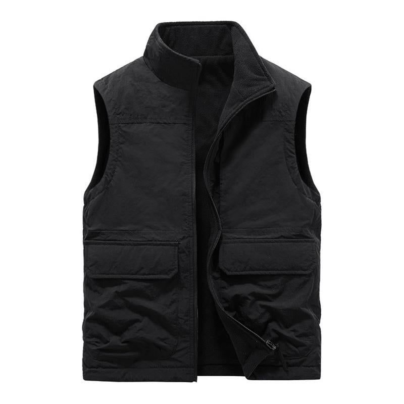 Men's Casual Outdoor Stand Collar Reversible Fleece Warm Multi-pocket Vest 10186640M