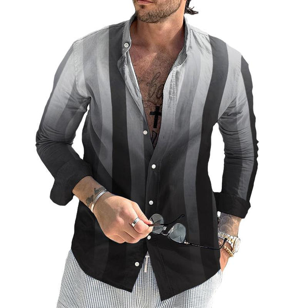 Men's Retro Casual Striped Stand Collar Shirt 29486532TO