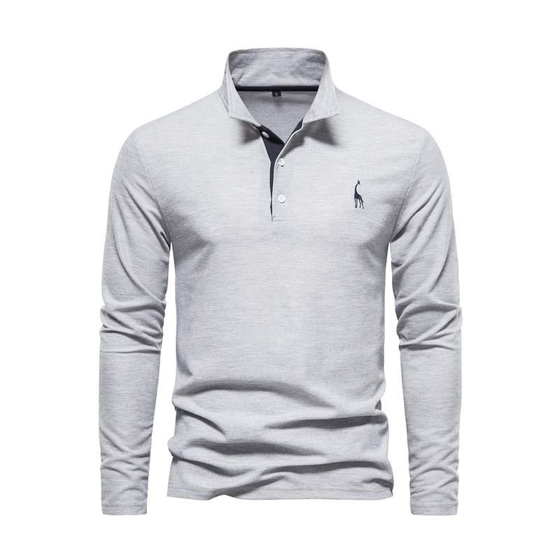 Men's Classic Casual Deer Embroidery Cotton Lapel Long Sleeve POLO Shirt 52045993K