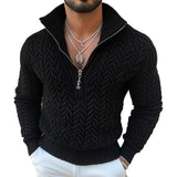 Men's Solid Color Twisted Half-Zip Knitted Sweater 23122381X