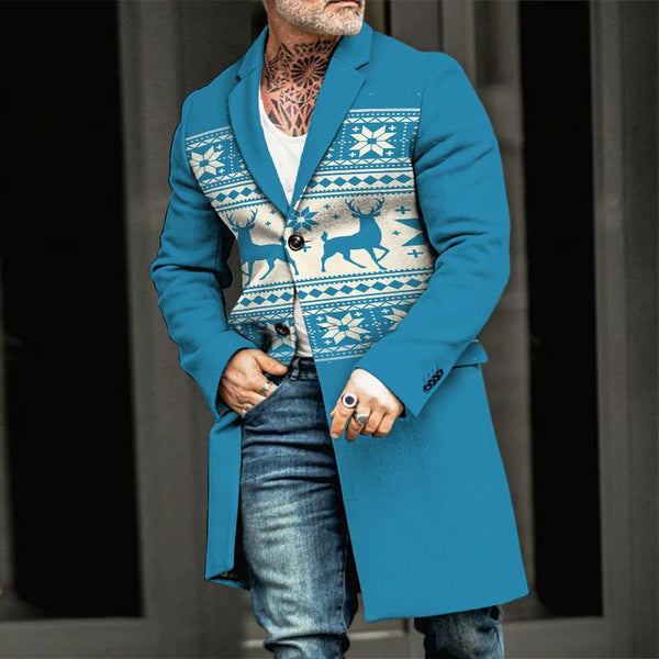 Men's Retro Casual Christmas Elk Print Mid-Length Coat 86009726TO