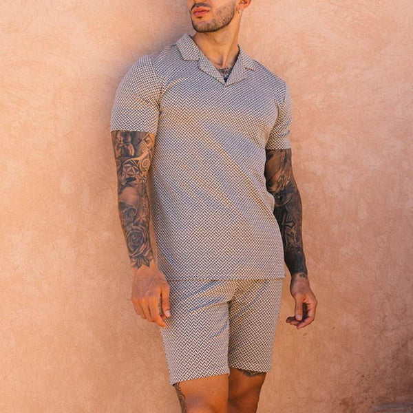 Men's Casual Knitted Sports Short-sleeved Shorts Two-piece Set 31018305X
