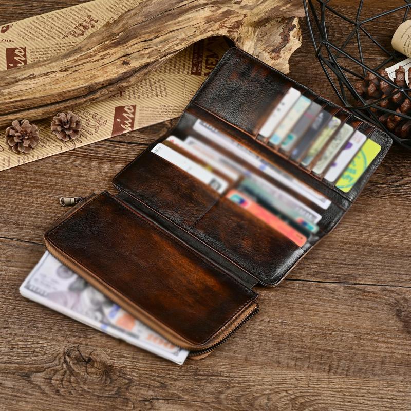 Men's Genuine Leather Vintage Distressed Multi-card Slot Long Wallet 92539196U