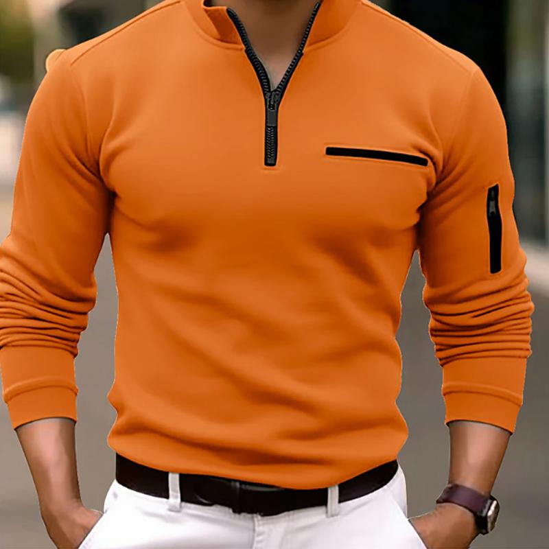 Men'S Casual Solid Color Zipper Polo Shirt 71126757Y