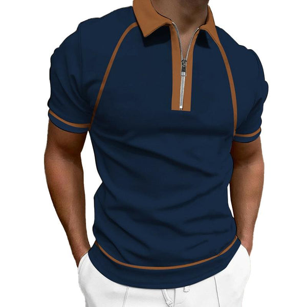 Men's Casual Contrast Lapel Loose Short Sleeve Polo Shirt 55305256M