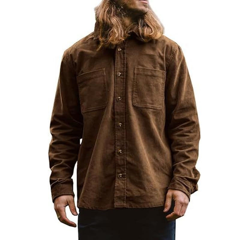 Men's Solid Casual Multi-Pocket Corduroy Shirt 81081936X