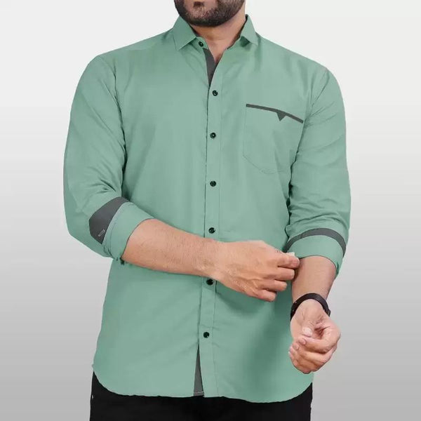 Men's Casual Color Block Lapel Long Sleeve Shirt 89605744Y