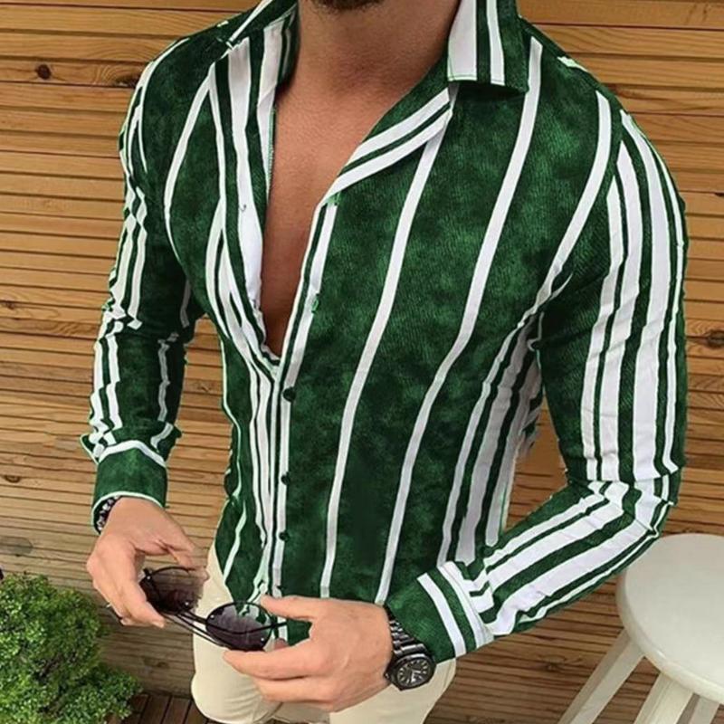 Men's Long Sleeve Lapel Button Striped Shirt 73891942X